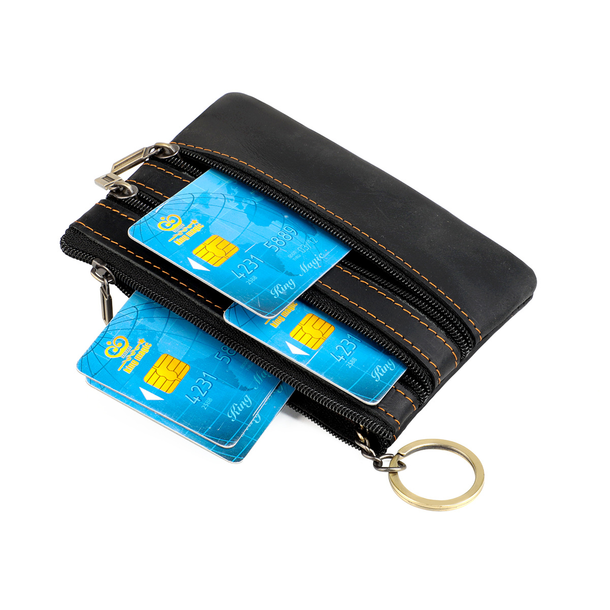 Europe And The United States Retro Crazy Horse Leather Change Baotou Layer Cattle Pickup Bag Men's And Women's Credit Card Sleeve Car Key Bag Leather Specification drawing