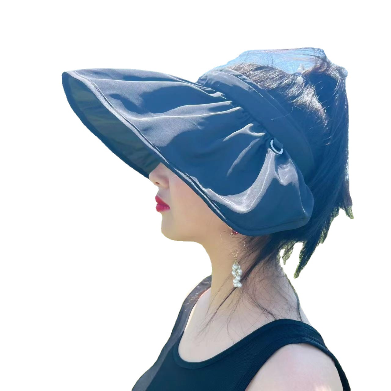 Vinyl Korean Summer Headband Sunshade Sunblock Female Uv Protection Empty Top Outdoor Net Red Sun Hat Summer Korean Item Picture