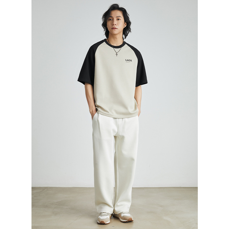Men's wear Japanese-style color-blocking round-neck T-shirt, short-sleeved summer retro casual printed loose shoulder sleeve T-shirt Application Scenario