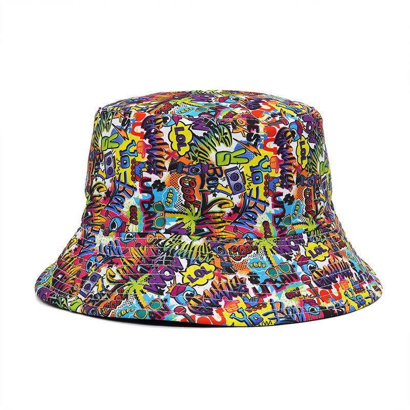 Europe And The United States New Graffiti Letter Fisherman Hat Creative Visor Hat Women's Spring Summer Outdoor Sunscreen Male Foldable Basin Hat Specification drawing