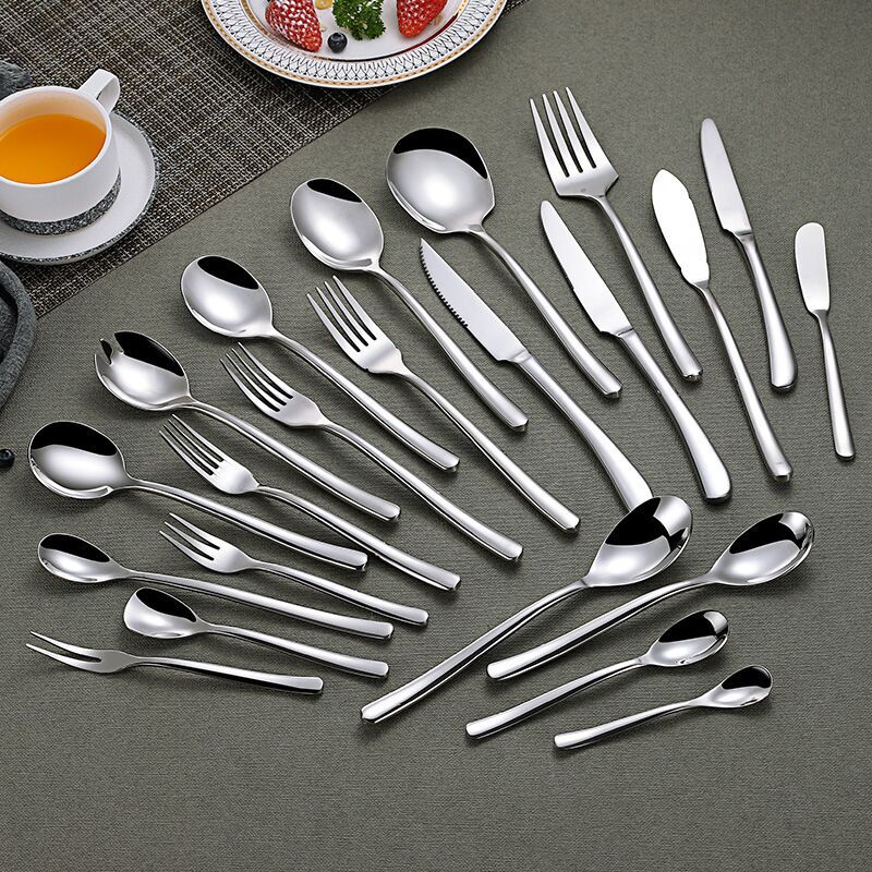High-Grade Spot French Moonlight Knife, Fork And Spoon Stainless Steel Western Tableware Soup Spoon Dessert Fork A Piece Of Hair details Picture