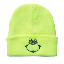 GRINCH Green Hairy Monster Grinch embroidered knitted hat Sleeve warm hat Hip Hop woolen hat