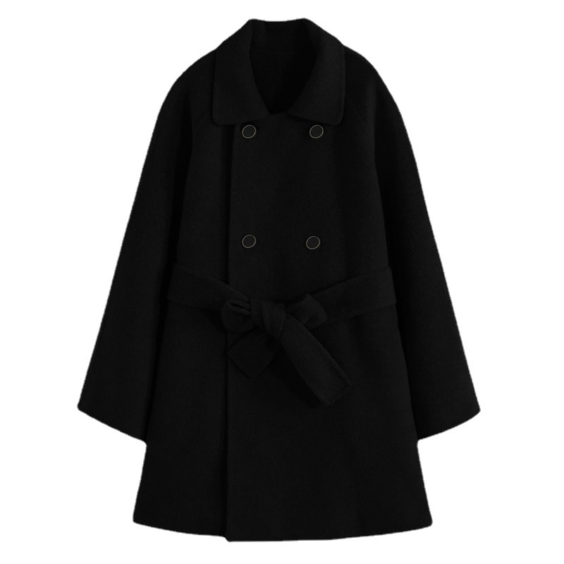 Woolen Coat Female 2023 Autumn And Winter New Korean Version Of Long Woolen Coat Loose Tie Girls Woolen Coat Item Picture