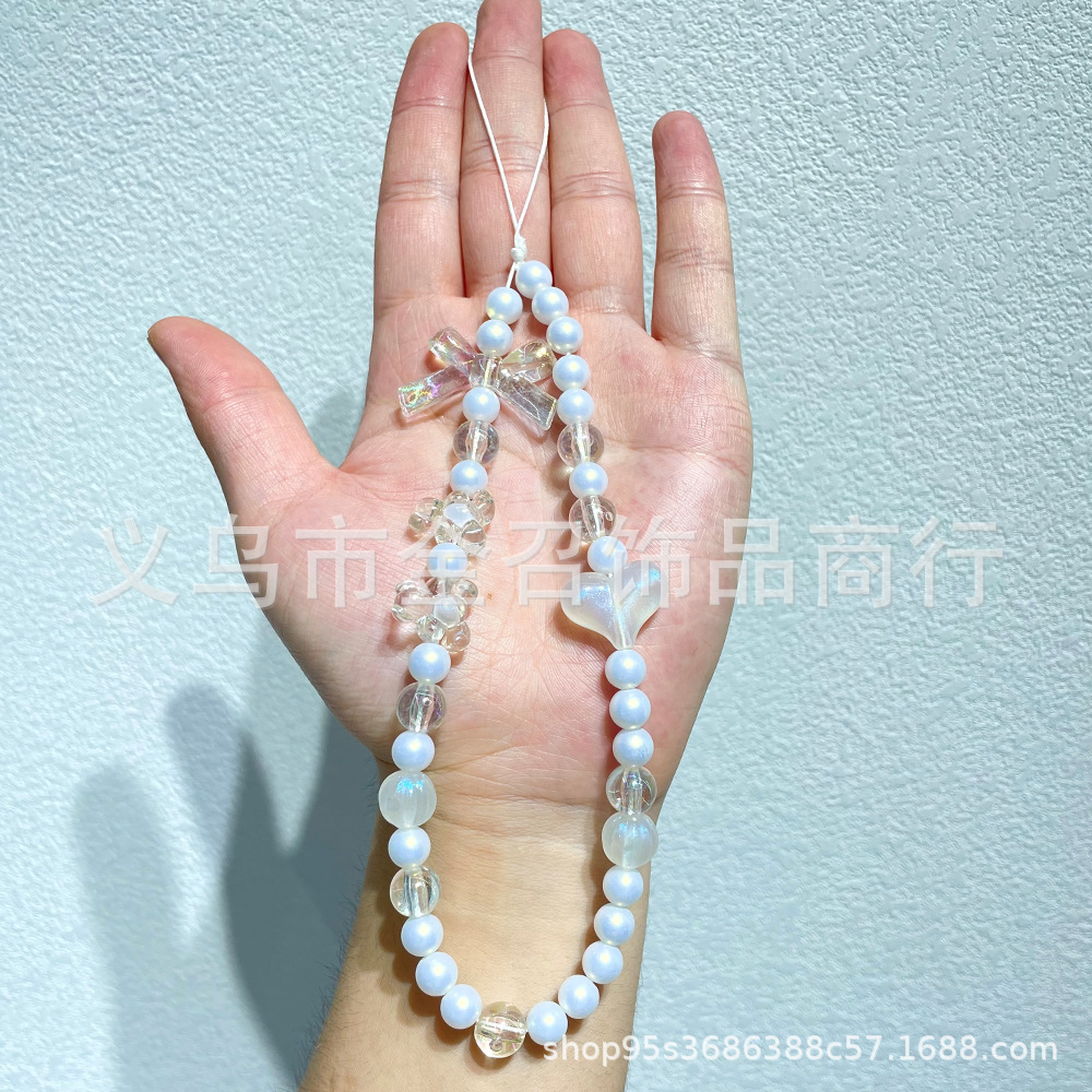 2023 Little Bear Mobile Phone Chain, Heart-shaped Bow, beaded Mobile Phone Pendant, Cartoon Dessert, Pearl Mobile Phone Lanyard Chain details Picture