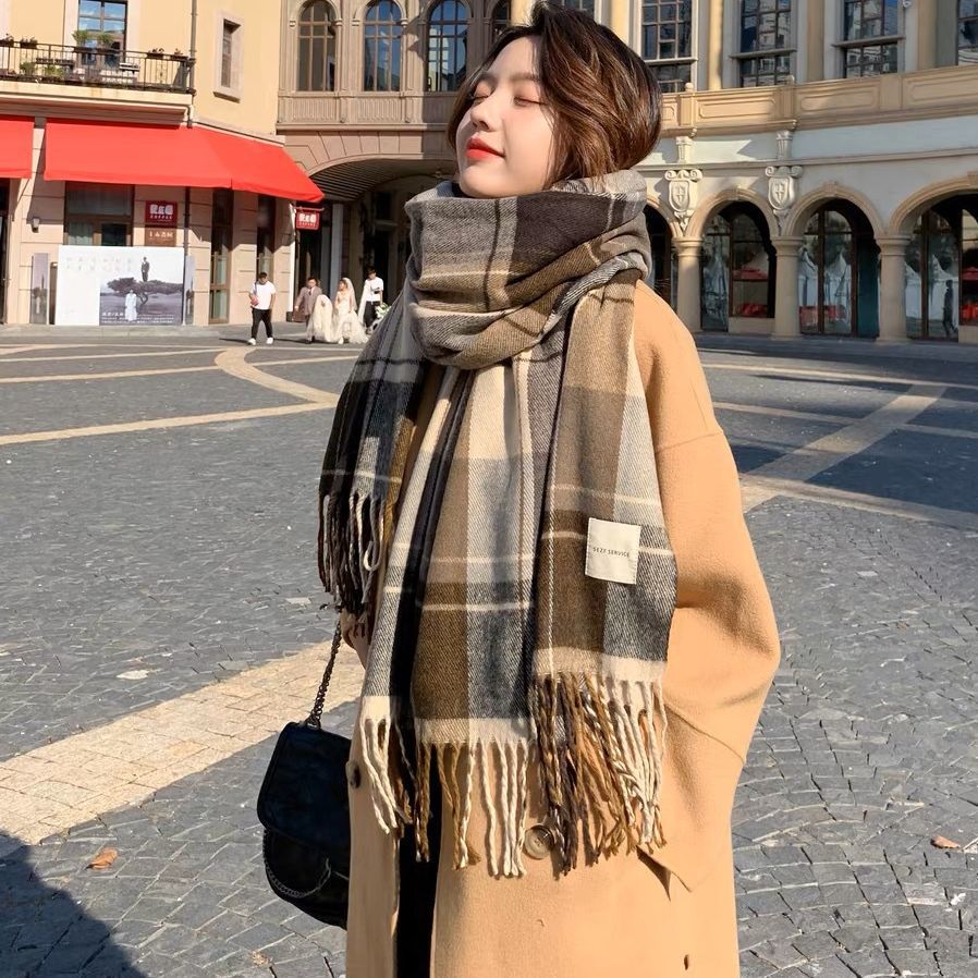 2023 New Scarf For Female Autumn And Winter Korean Version Of Everything Plaid Thickened Student Couple Scarf For Male Imitation Cashmere Warm Specification drawing