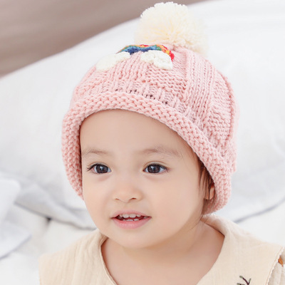 wookid儿童秋冬毛线帽婴幼儿可爱彩虹保暖针织1-2岁韩国儿童帽子详情图4