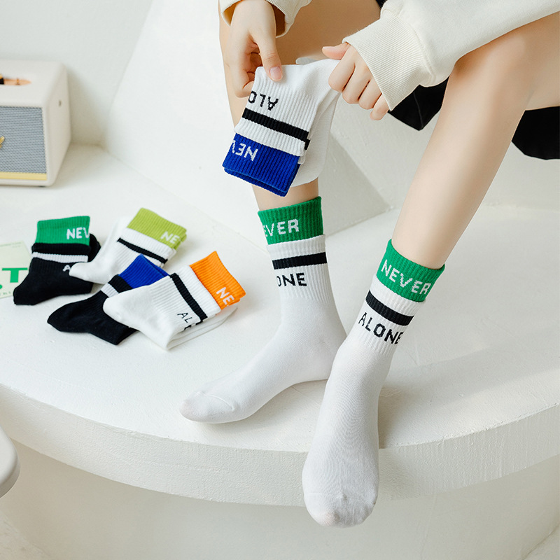 Spring And Summer Socks Double Ribbed Never Japanese Network Red Mid-Tube Socks Korean Version Of The Academy Style Ins Tide Socks Supply details Picture