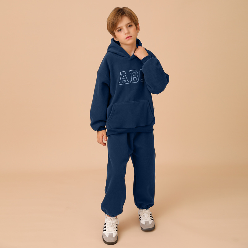 New cross-border children's hooded fleece pullover ABC Korean version children's clothing for boys and girls casual hoodie set Application Scenario