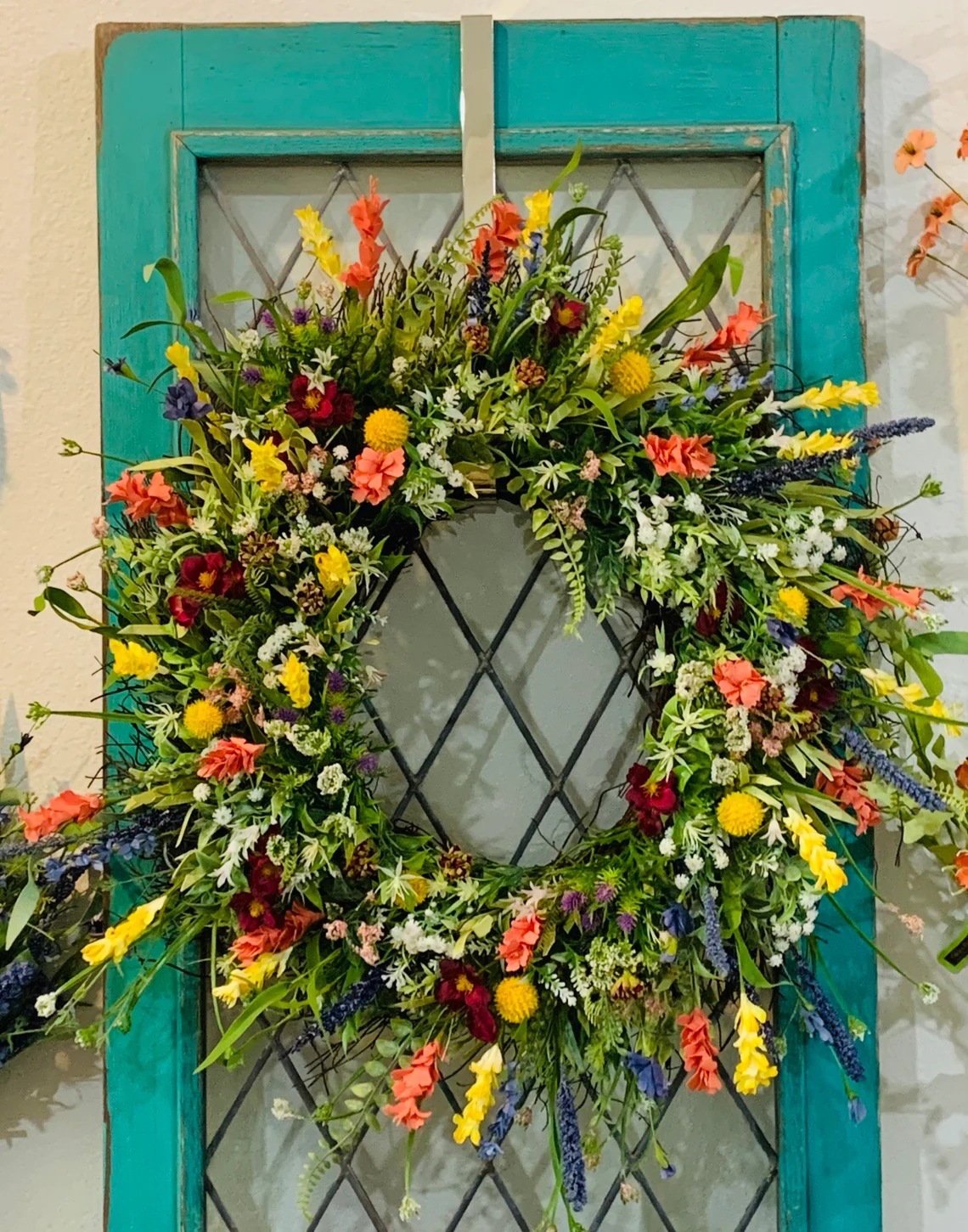 Wildflower wreaths, spring and summer wreaths, front door simulation dried flower wreaths, ranunculus, fresh green plants, everlasting flowers Specification image