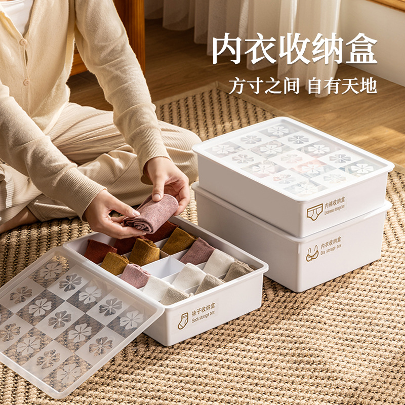 Underwear storage box with compartments and LIDS, combination bra, socks and underpants, student home dormitory organization wonder storage box 0750