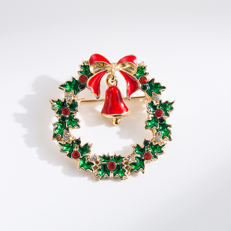 2023 New Christmas Brooch Bell Christmas Tree Snowman Accessories Europe And The United States Popular Alloy Studded Diamond Drop Oil Brooch Item Picture