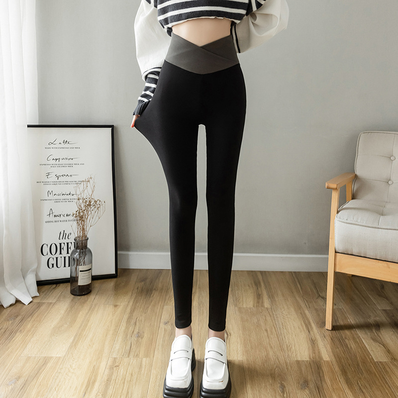 Plus-Size Women's Dress 2022 Autumn Winter New Fashion Thin 100 Letter Waist Cross Waist Double-Sided Velvet Leggings details Picture