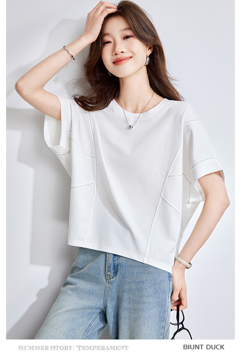 2025 New summer thin women loose round-neck short-sleeved T-shirt fashionable simple top fashionable 蝙蝠衫 pic 21