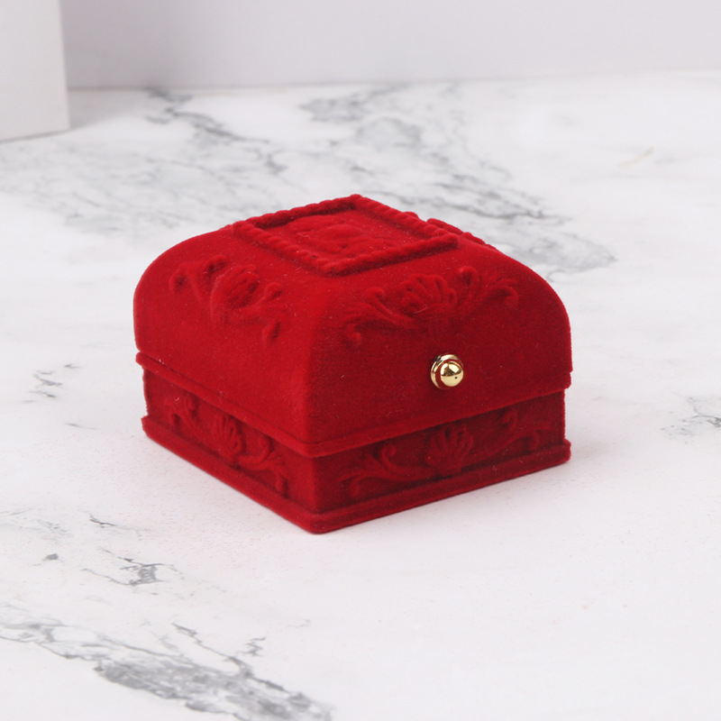 New High-End Red Jewelry Box For Flocking Rose Wedding Jewelry Ring Gift Box Packaging Display Box Item Picture