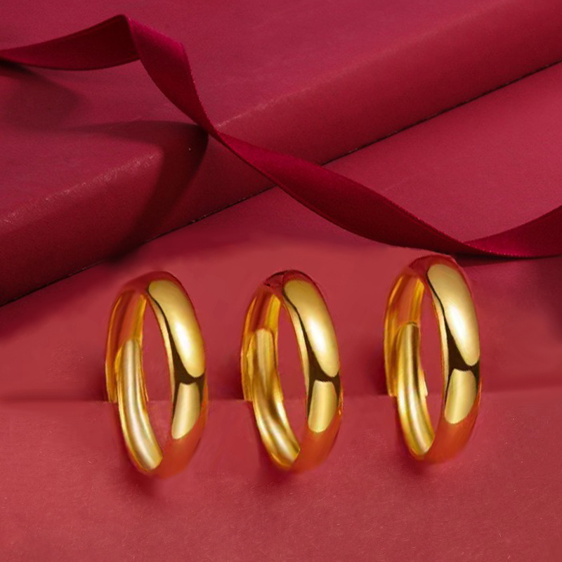 时尚沙金光面戒指高级感情侣对戒指环素圈开口可调节饰品首饰