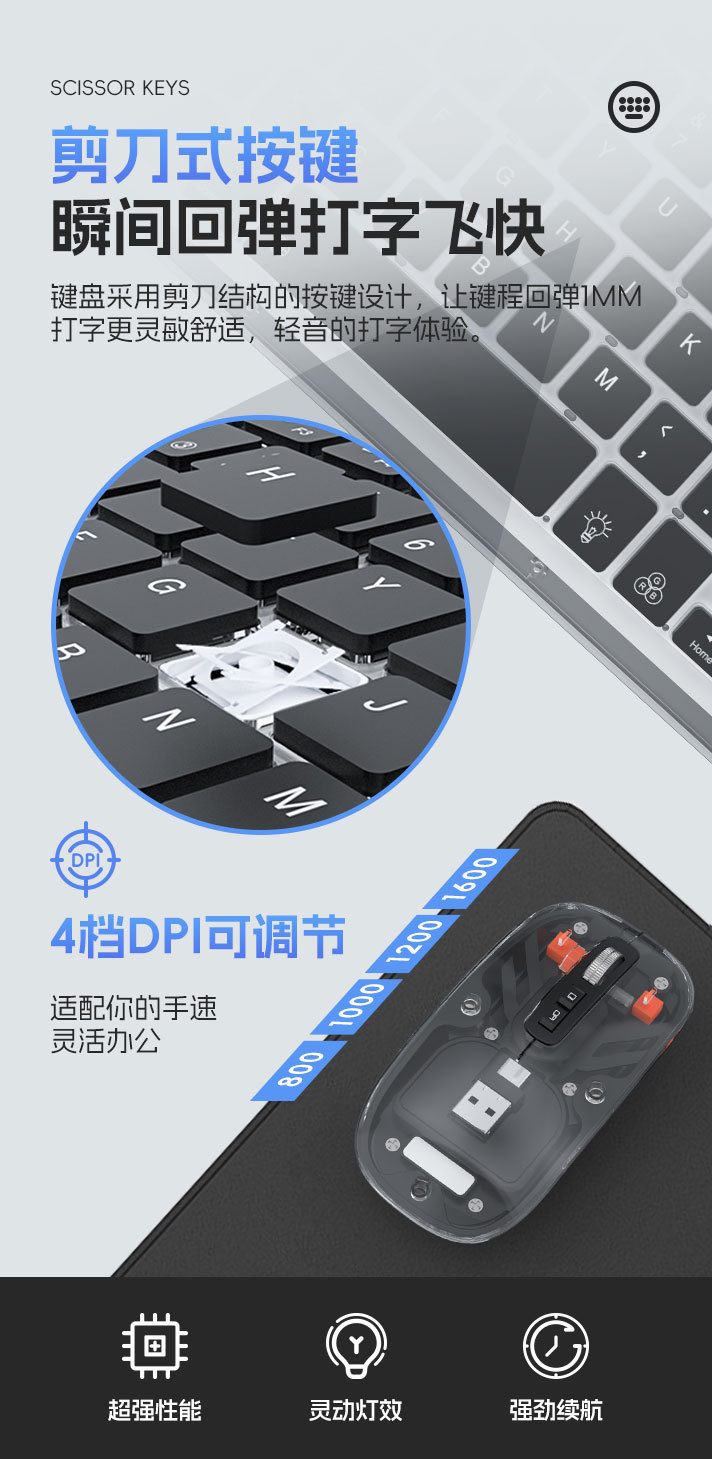 无线蓝牙键盘鼠标组合套装透明风静音可充电平板电脑外接键鼠组合详情8