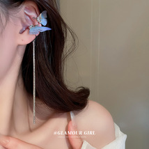 镶钻紫色蝴蝶流苏耳夹韩国小众设计无耳洞耳骨夹个性气质耳饰批发