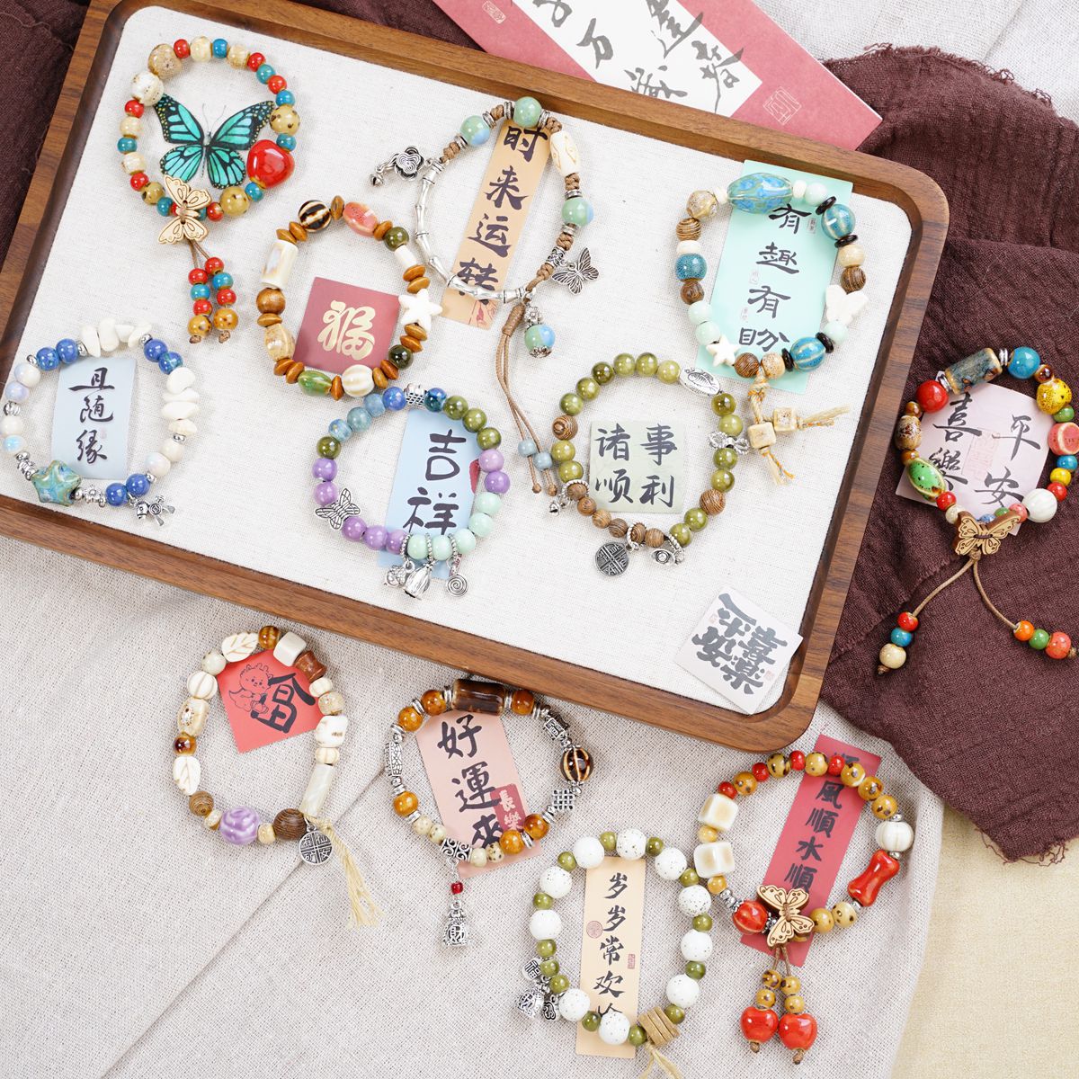 Wholesale Jingdezhen ceramic bracelets, ethnic style bracelets, fresh and cute student bracelets, fashionable handmade accessories, as gifts details Picture