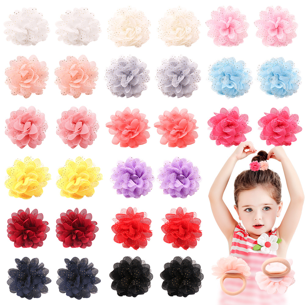 30 Children's Dopamine Mesh Flower Hair Rope Chiffon Fabric Flower Hair Band No Damage Hair Tie Hair Band