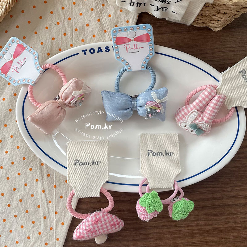 New Korean-style cartoon sweet hair band, children's fabric high-elasticity bow hair band, double ponytail mushroom hair accessory for women Specification image