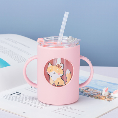 Learning cup, children's water cup, baby bottle, baby straw, duckbill dual-purpose, children's milk cup, handle-type portable cup Specification image