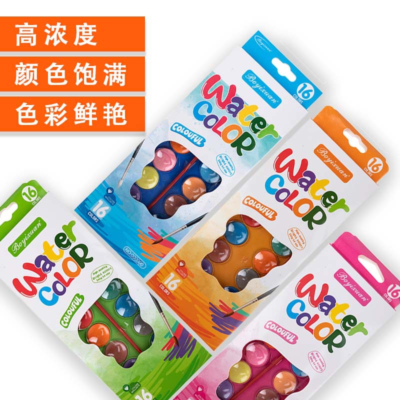 Cross-border 16-color portable transparent eco-friendly plastic box water-soluble art sketching concentrated powder compact solid watercolor paint Specification image