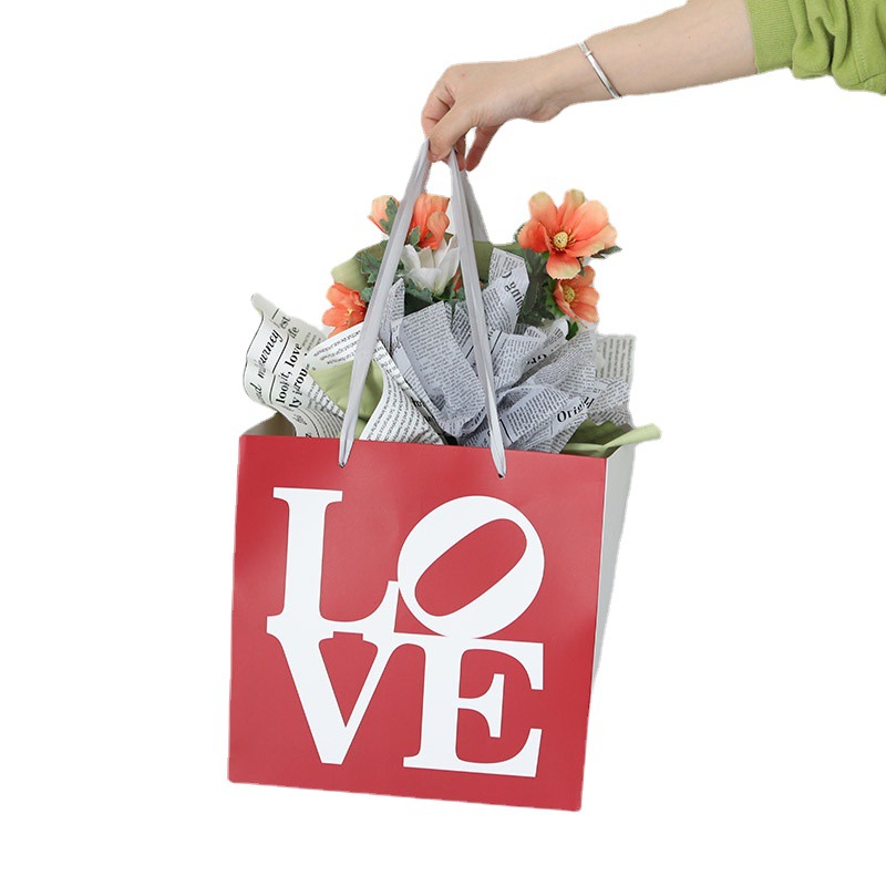 Valentine's Day flower packaging gift box large character square flower arrangement bag florist bouquet bag flower handbag wholesale Item Picture