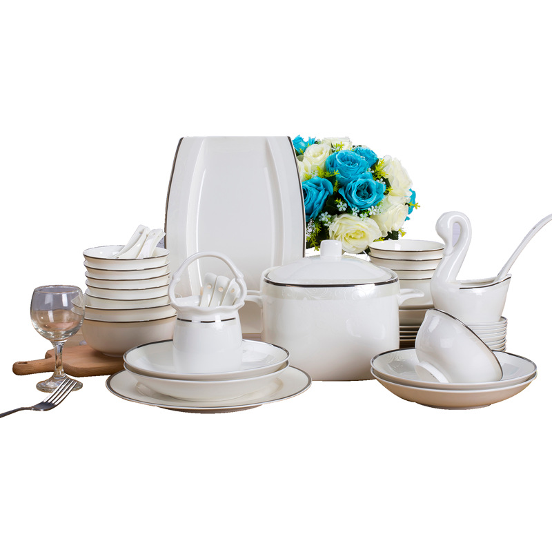 Dish Set Home A Full Set Of Bone China Tableware Set Ceramic Simple Jingdezhen Bowl Dish Chopsticks Gift Wholesale Item Picture