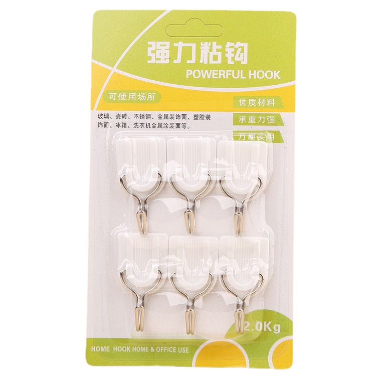 6 sets of white plastic non-perforating hooks for kitchen and bathroom walls, plastic adhesive hooks, and seamless hooks behind doors Item Picture