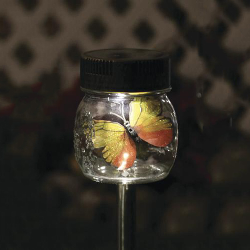 Luz solar sensor jarra de cristal mariposa jarra solar lámpara de tierra details Picture