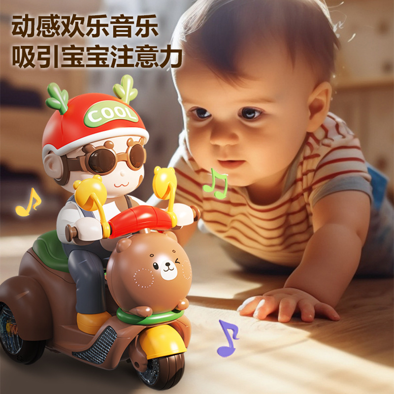 跨境儿童电动玩具特技三轮车摩托车旋转灯光音乐会唱歌跳舞的玩具