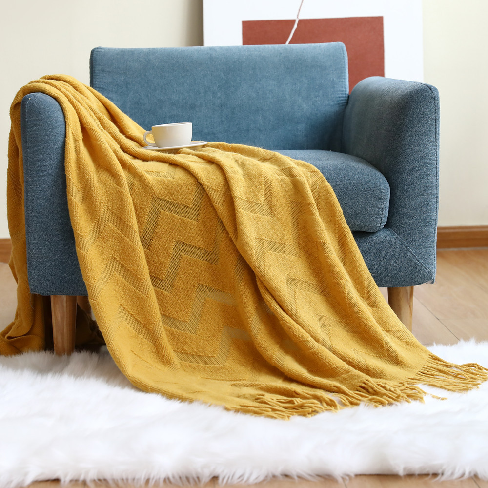 Sofa cover blanket, herphant knitted blanket, office air conditioner, Chinese trend nap blanket, shawl blanket, geometric jacquard blanket, scarf Application Scenario