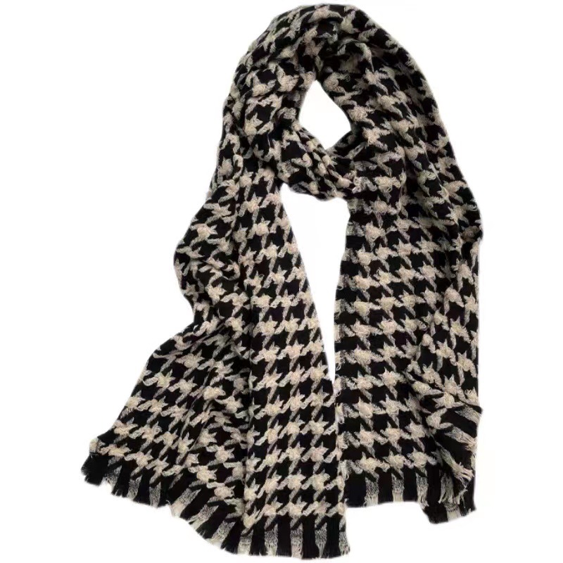 Korean Version Of Hand-Woven A Thousand Bird Check Scarf Women's Winter Thickened Large Shawl Dual-Use Check Bib Custom Item Picture
