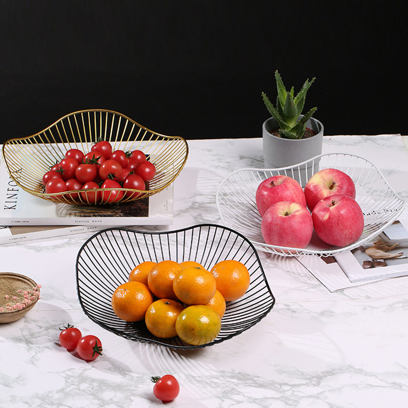 Creative lotus leaf ironwork fruit baskets, living room home desktop storage baskets, Nordic fruit draining baskets of different heights wholesale Specification image