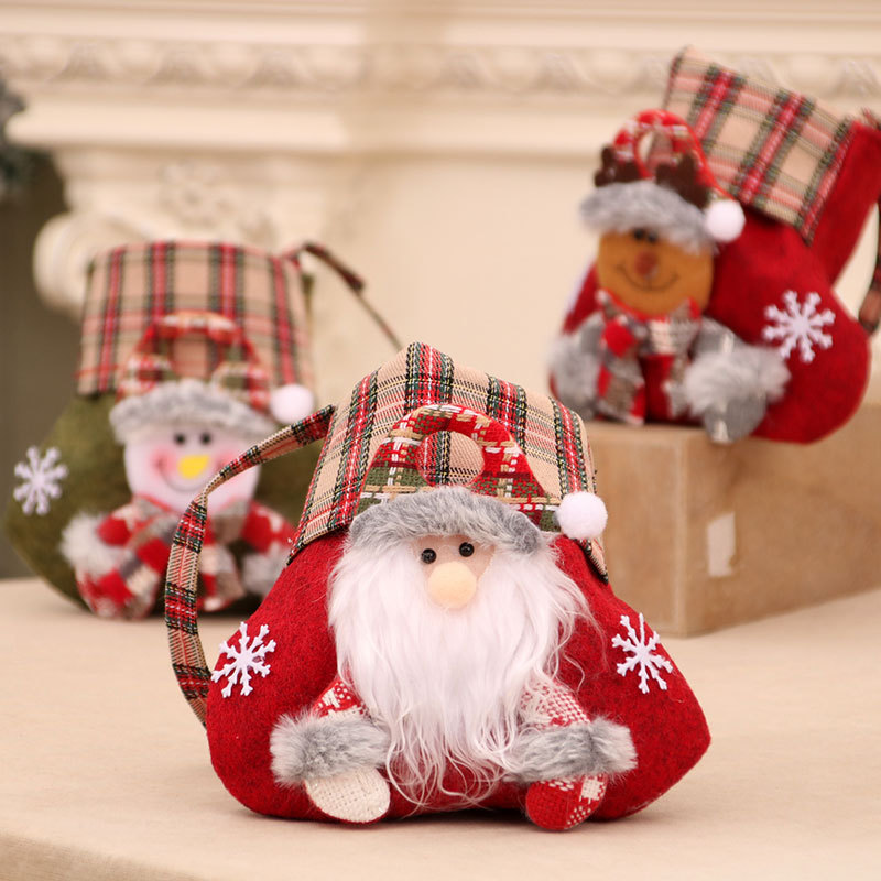 New Plaid Cartoon Christmas Candy Bag Gift Bag Christmas Tote Bag Apple Bag Christmas Gift details Picture