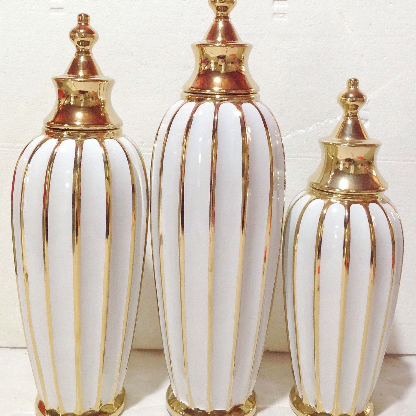 Ceramic light luxury electroplating General jar White Gold flower vase handicrafts decoration porch soft decoration storage jar 5 Gold Castle vase
