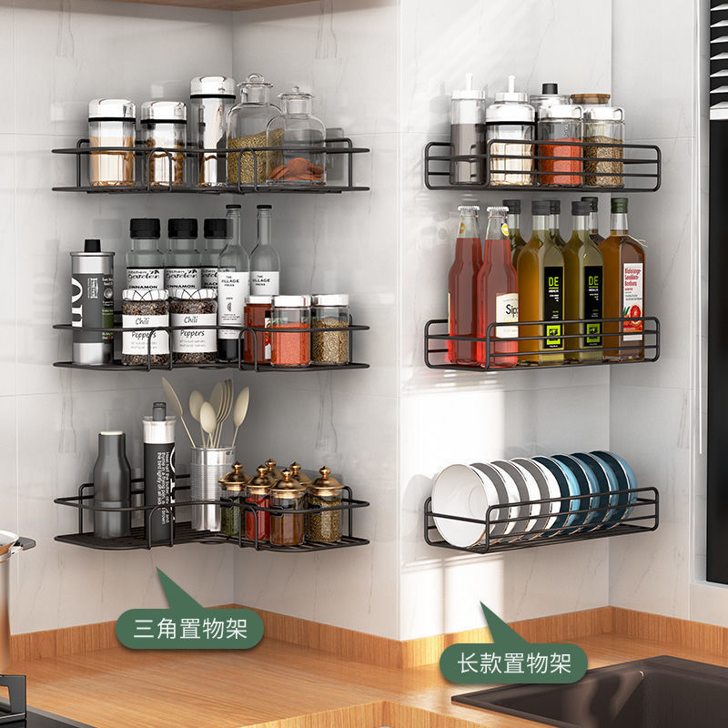 Wholesale Household Stick-On Iron Wrought Bathroom Shelving Perforation-Free Corner Toilet Wall Bathroom Shelving details Picture