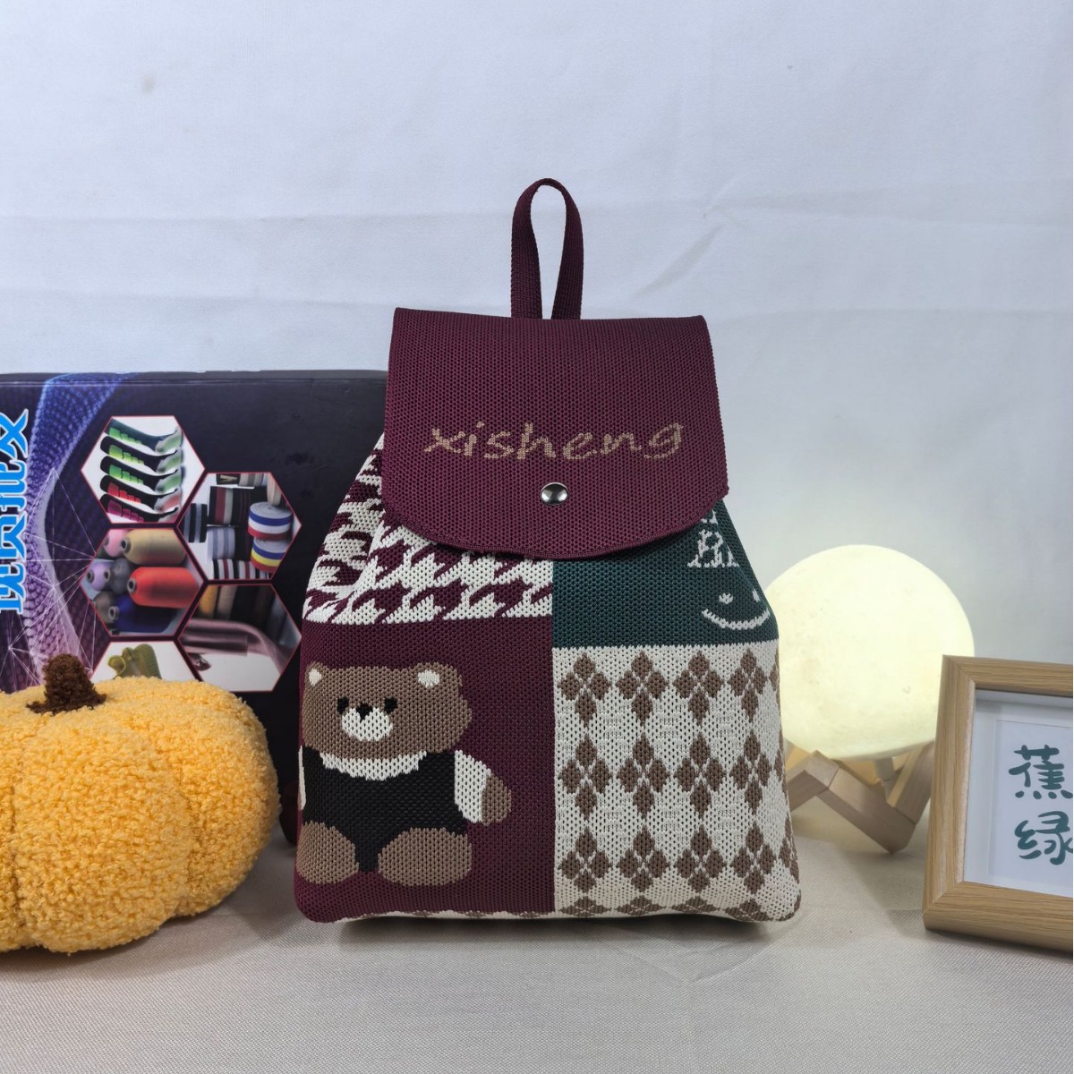 New Ins Network Red Portable All-In-One Knitted Drawstring Backpack Backpack Woven Korean Version Of Cute Niche Bag details Picture