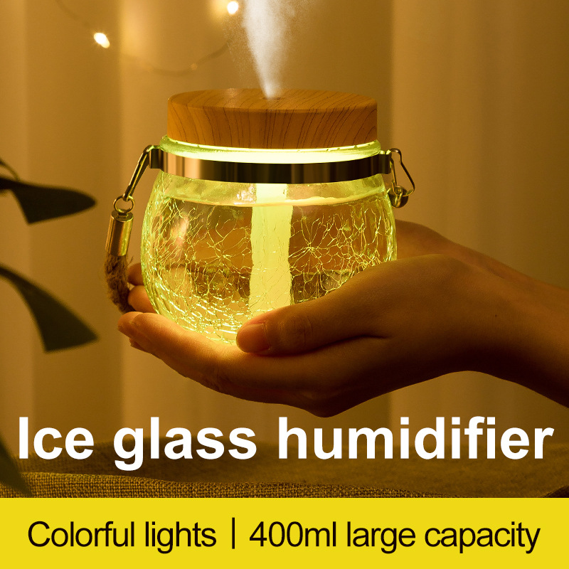 New glass humidifier usb household fog quantity desktop mini water perfume seven-color night light humidifier full figure