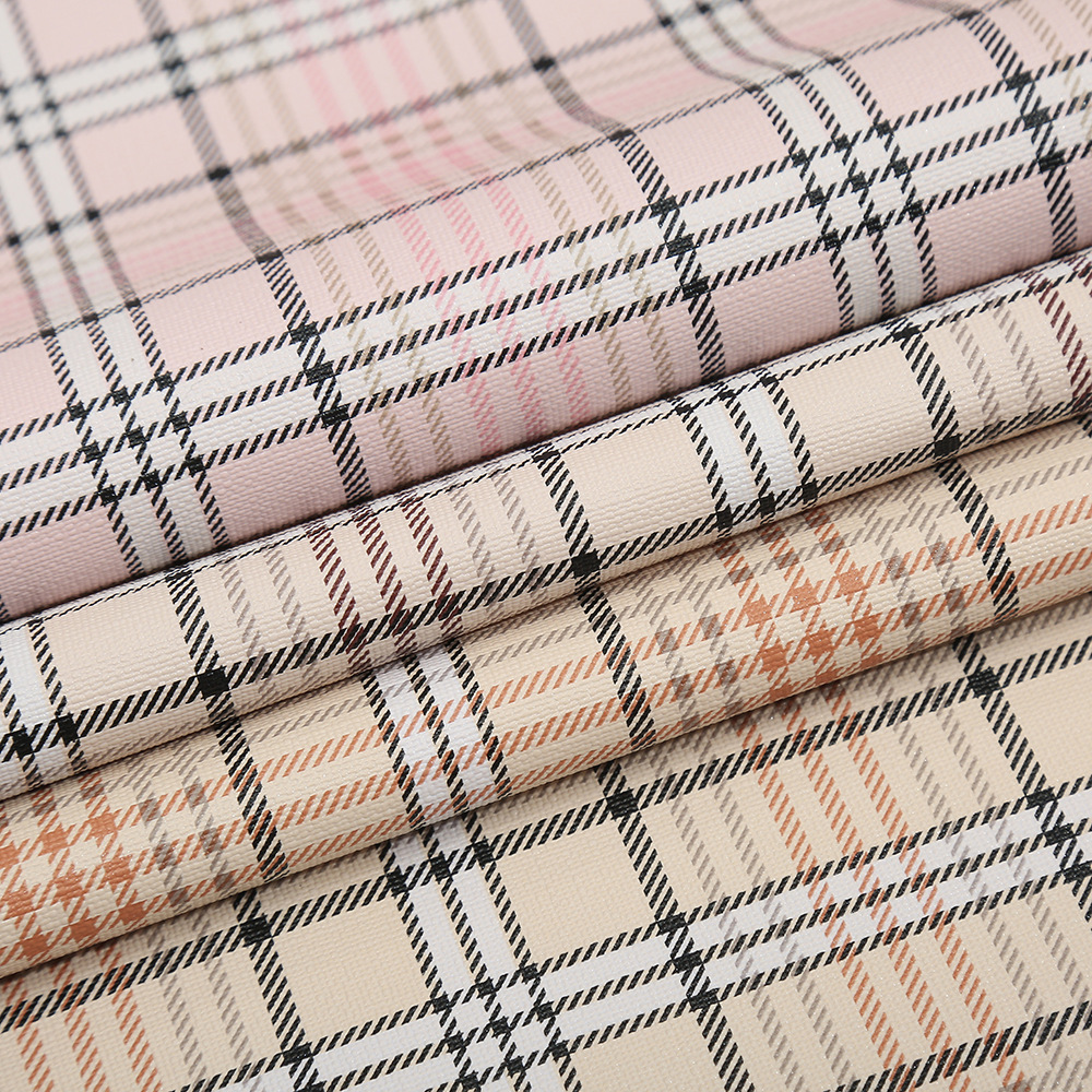 Multi-line plaid woolen sole leather pvc woolen sole transfer film printing diy cosmetic bag fabric wholesale full figure