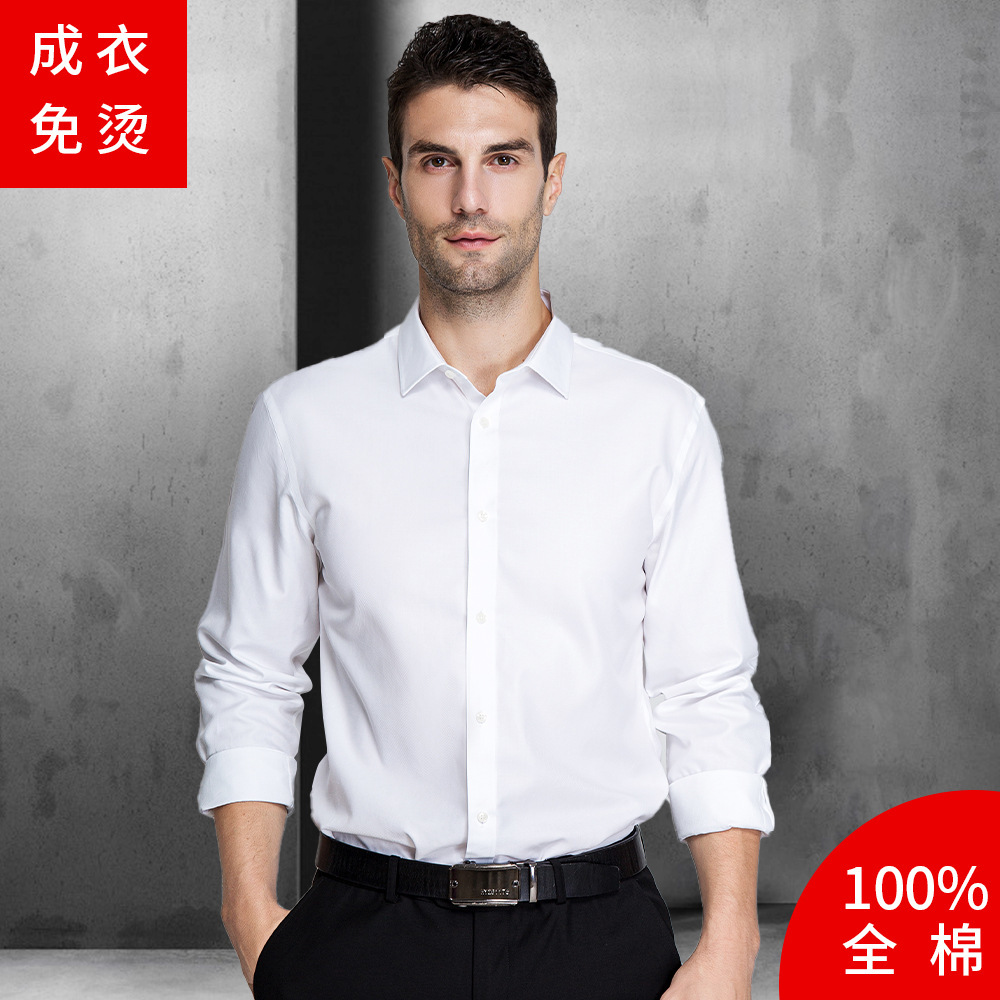 DP ready-to-wear men's long-sleeved shirt without ironing 2022 new business men's 100S double-ply cotton white shirt is now available details Picture