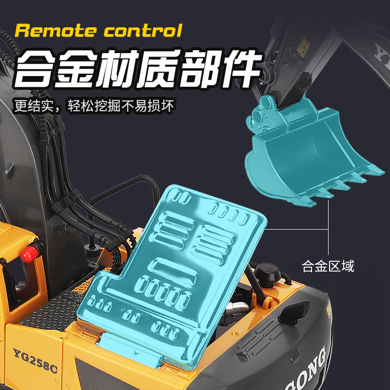 Free shipping for remote control excavators, alloy remote control cars, excavators, engineering vehicles, toy charging models, cross-border children's toy cars details Picture