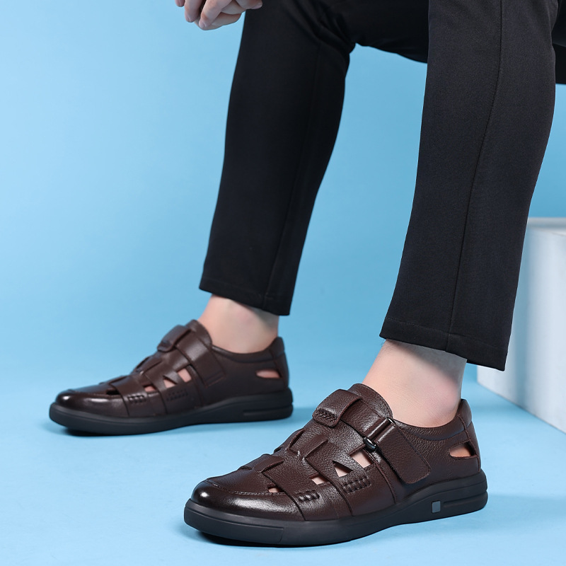 Men's Leather Breathable Sandals Summer Running Shoes Soft Soles Soft Casual Leather Shoes For The Elderly Father Shoes Specification drawing