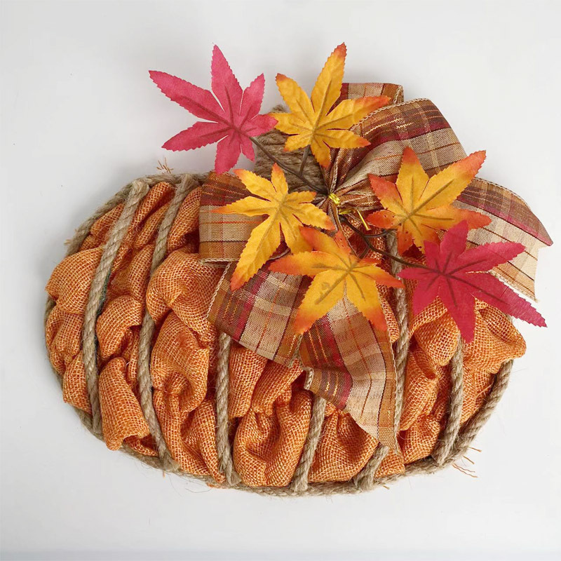 Cross-Border New Amazon Halloween Fall Color Garland Pumpkin Fabric Door Hanging Harvest Festival Rattan Circle Thanksgiving Wreath details Picture