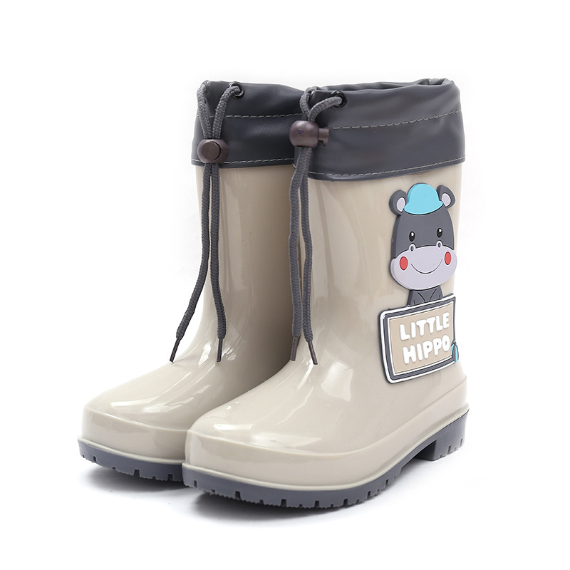 儿童雨鞋中大童新款男女童加绒保暖雨靴卡通图案小孩水鞋