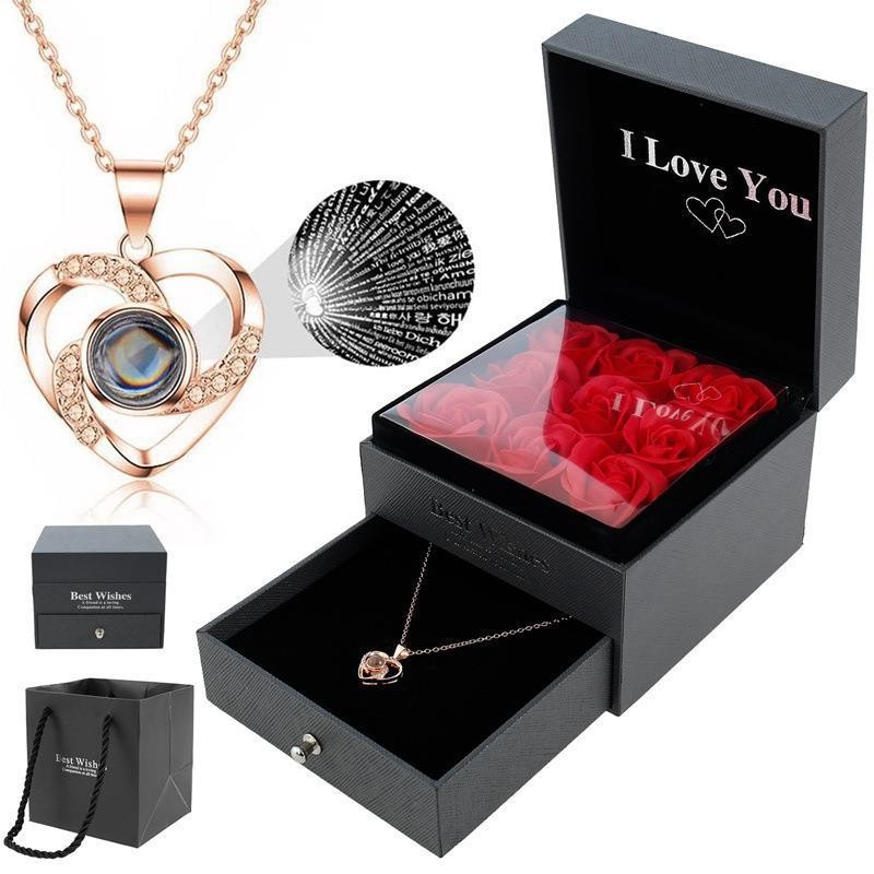 Sterling silver projection necklace women's jewelry Eternal Flower Gift box Christmas Valentine gift