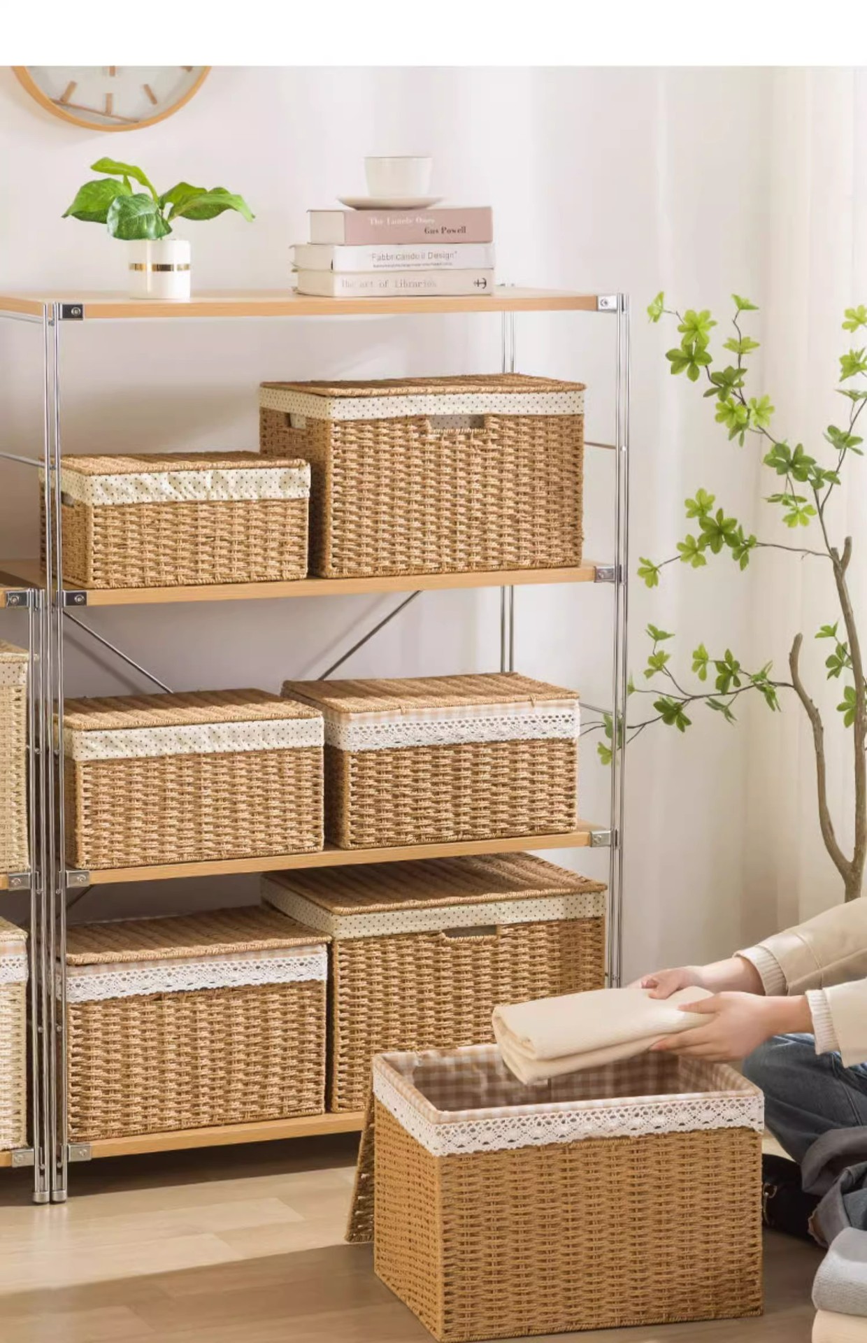 收纳筐仿草编桌面零食收纳篮家用编织可制定仿藤编储物玩具收纳盒详情8