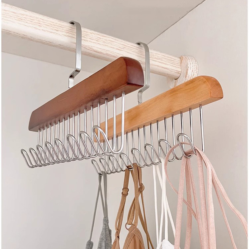 8-hook wooden hanger hanger for storing underwear, vests and ties, student dormitory solid wood wavy drying hanger Specification image