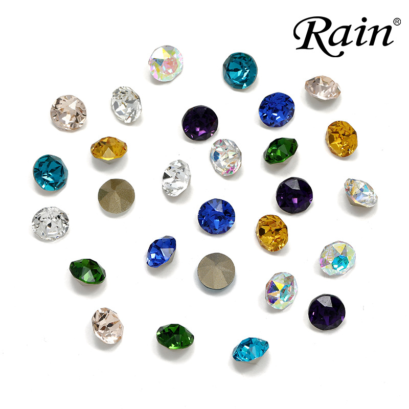 Factory wholesale of shiny round glass pointed-bottom nail drills, diy jewelry, bags, accessories and other items details Picture