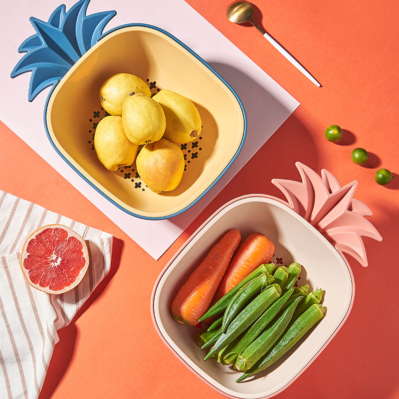 Double-layer pineapple draining basket, fruit and vegetable basin, kitchen vegetable and fruit storage basket, pink fruit basket, vegetable blue Application Scenario